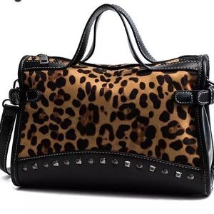 Last One! Leopard Print/Black Leather Purse